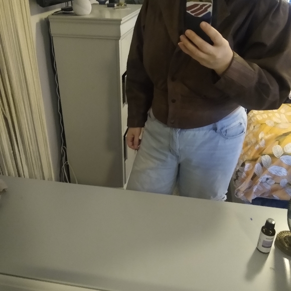 1980"s vintage leather jacket large Vintsge Leather Bomber Brown Caramel - Picture 11 of 14